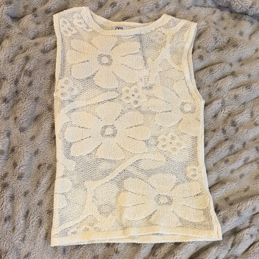 Zara // Off-White Floral Mesh Tank Top